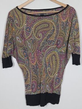 Vtg Y2K Guess Colorful Paisley Silk Dolman Banded Waist Top Fairy Boho Artsy M